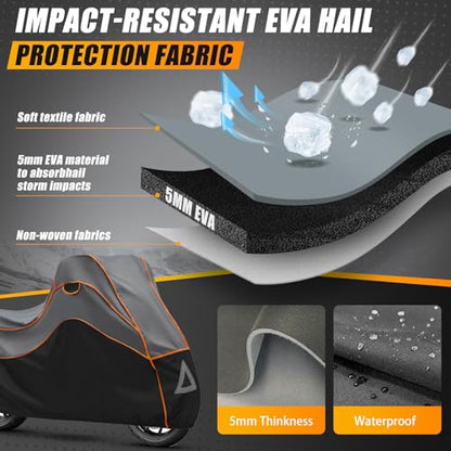 Specialized Hail Protector Motorcycle Cover, Multi-Layered Motorcycle Hail Blankets Protector Cover with 5mm Thick High Density EVA Cushioning Foam Pad and Reflective Stripes, 110L x 43W x 57H in - size: Motorcycle