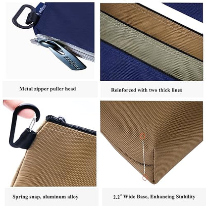 Tool Pouch Zipper Small Tool Bag Pouches Organizer Bag with Metal Carabiner, Nylon 1680D Heavy Duty for Wrenches, Screwdrivers & Office Supplies, Pack of 3, Green, Khaki, Blue - color: 1 Pack, 11" Blue