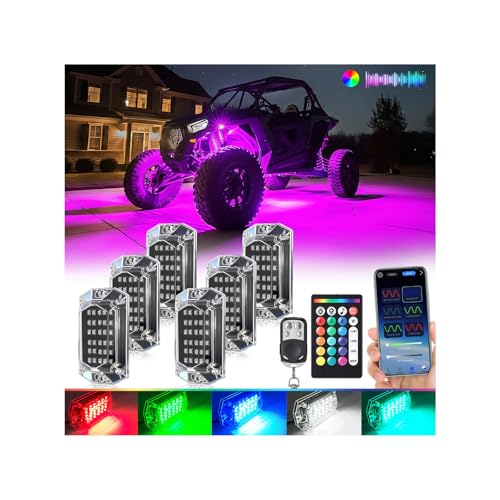6Pods Full Angle RGB LED Rock Lights Full Kit for UTV ATV RZR SXS Can-Am Four Wheeler Quad Side by Side Offroad Golf Cart with APP/RF Remote,Waterproof Multicolor Underglow Light 180Chip Dual Zone 12V - color: RGB 30LEDs, size: 6Pods