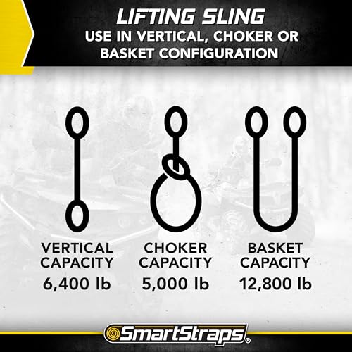 SmartStraps 2”x6’ Nylon Webbing Sling (1pk) – 6,400lb Vertical Lifting Capacity – Safely Lift Heavy Loads, Made with Strong Flexible Webbing, Small, Yellow - size: 6' 6400 lb.