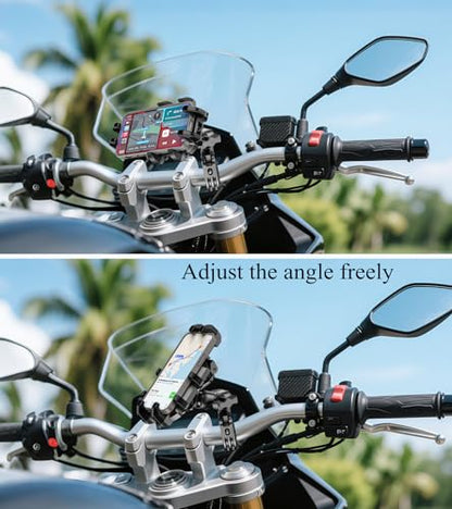 BRCOVAN Anti-Shake Motorcycle Phone Mount Holder with Vibration Dampener | Fit Handlebars 0.5'' to 1.5'' in Diameter, Adjustable Cellphone Clip for Bike Bicycle Scooter ATV, Fit 5.4-6.9'' Smartphones