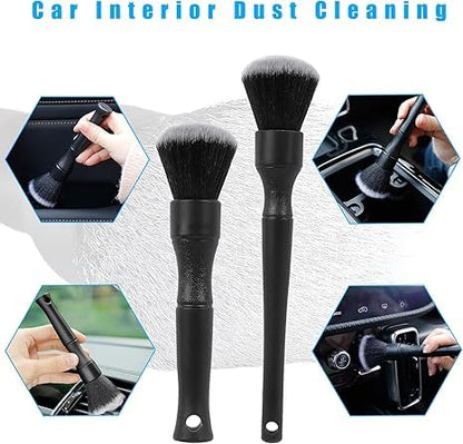 2pcs Car Detailing Brush, Ultra Soft Car Detail Brush Kit for Elegant Surfaces, Auto Scratch-Free Cleaner Kit for Car Interior & Exterior, Wheels, Dashboard, Engine Bay (Long+Short Handle)