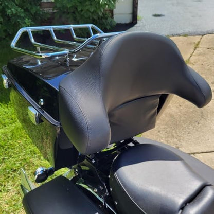 ECOTRIC King Luggage Trunk W/Backrest & Mount Rack Compatible with Harley Davidson Touring Model 2009-2013 Electra Glide/CVO/Road Glide/Road King/Street Glide Top Luggage Rack Carrier Set - color: Black, size: King Luggage Trunk W/ Backrest Pad & Luggage