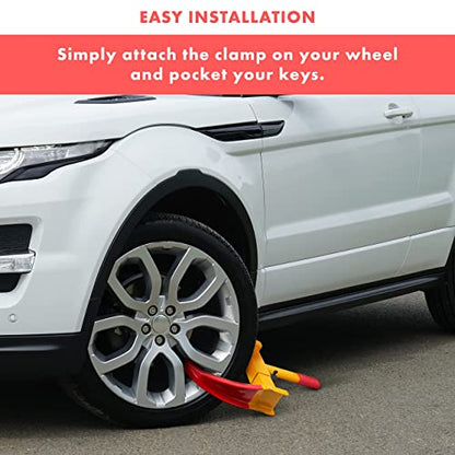 VaygWay Security Tire Clamp Wheel Lock- 2 Pk Heavy Duty Security Metal Boot Stabilizer Anti Theft Wheel Chock Lock Car Trailer Wheel-Security Travel Locking Claw for Car Van - color: 2 Pack Red/Yellow