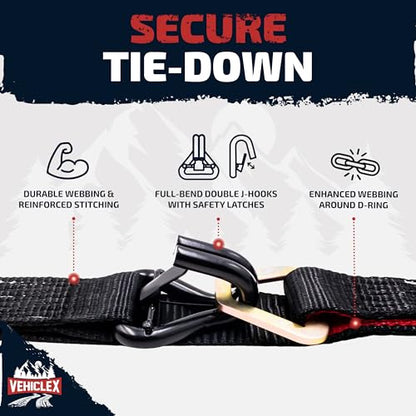 Vehiclex Combo Axle Tie Down Straps 4PK — 2"x9.5ft Integrated Heavy Duty Car Hauler Straps with Double J-Hooks for Trailers, Cars & UTVs - style: Combo Axle Straps 4PK