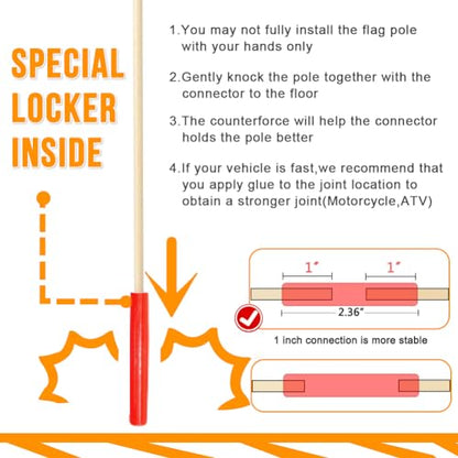 MAKABAKA Bike Safety Flag with Polyester Full Color Tear-Resistant Waterproof Orange Safety Flag. Pole 6-Foot Height Orange（1Pack，with American Flag）