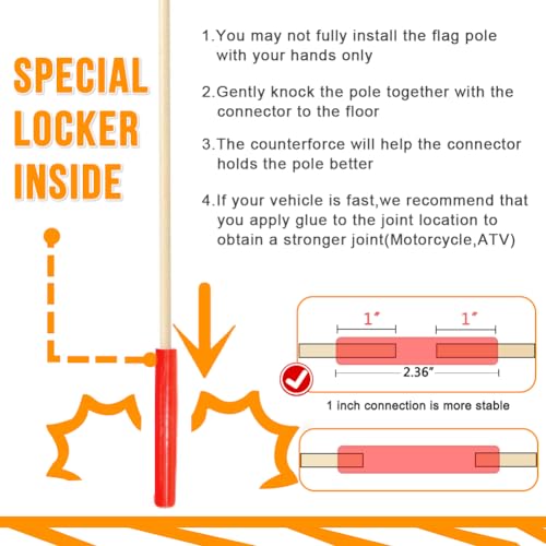 Bike Safety Pole with Fiberglass Rod and Polyester Full Color Tear-Resistant Waterproof Flag, Orange Reflective Safety Flag for Cycling