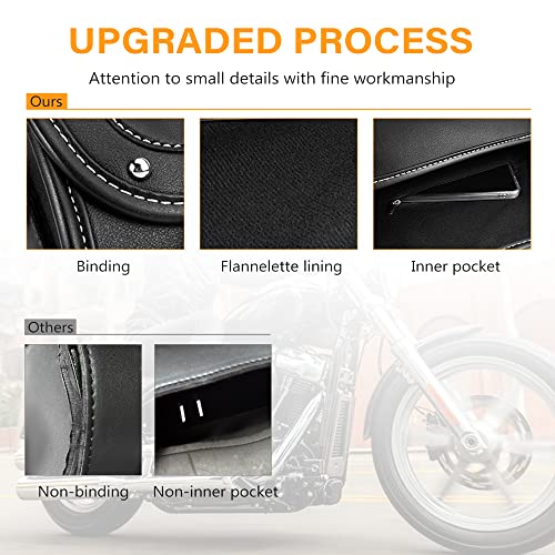 NICECNC Motorcycle Fork Bag - PU Leather Universal Tool Bag with Reinforced Straps, Waterproof, Black - color: Black