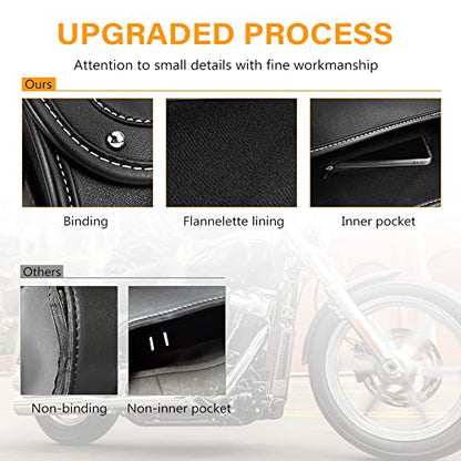 NICECNC Motorcycle Fork Bag - PU Leather Universal Tool Bag with Reinforced Straps, Waterproof, Black - color: Black