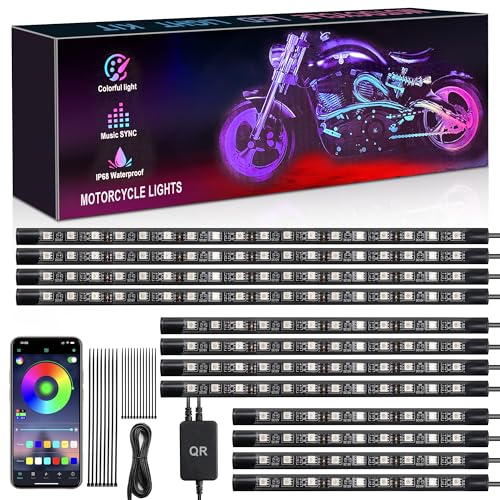 12PCS RGB Motorcycle LED Underglow Lights Kit with App Control Fits Harley Davidson Honda Kawasaki Suzuki - size: 12PCS