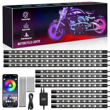 12PCS RGB Motorcycle LED Underglow Lights Kit with App Control Fits Harley Davidson Honda Kawasaki Suzuki - size: 12PCS