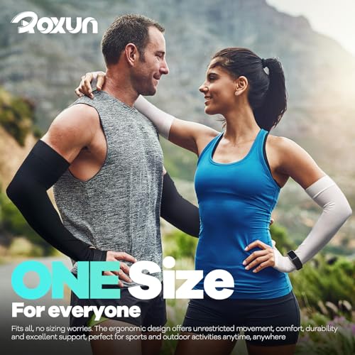ROXUN Arm Sleeves with Thumb Hole, Cooling UV Sun Protection Compression Tattoo Cover Up for Men/Women - color: 2 Pairs - Black+blue