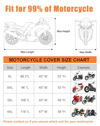 Full Enclosed Motorcycle Cover Waterproof Outdoor/Indoor Storage Waterproof Motorcycle Cover Heavy Duty with Reflective Strips Fits Dirt Bike/Scooter Motorcycles Length up to 96"（Black+Sliver） - size: 2.(XXL)96"Lx45"Wx53"H