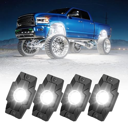 LED Rock Lights Trail Rig Lamp Rocklights 6500K Pure White LED Neon Underglow Lights IP68 Waterproof 9-24V for Off Road Truck Golf Carts ATV UTV SUV SXS RV Motorcycle Boat (4 Pods) - color: 4 Pods