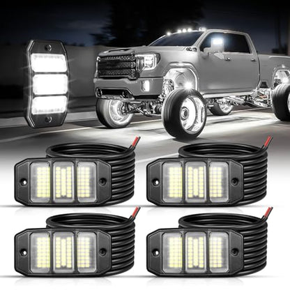 SHINIGHT 4PCS White Rock Lights, Super Bright Pure White 6000K Rock Lights for Trucks,72 SMD LED Chips Each Light,3M/9.84FT Extension Wires,Waterproof IP68 Underglow Lights for ATV UTV Cars Boats - size: 4 Pods