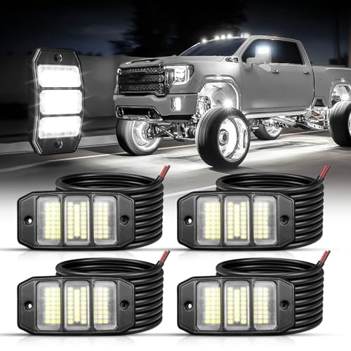 SHINIGHT 4PCS White Rock Lights, Super Bright Pure White 6000K Rock Lights for Trucks,72 SMD LED Chips Each Light,3M/9.84FT Extension Wires,Waterproof IP68 Underglow Lights for ATV UTV Cars Boats - size: 4 Pods
