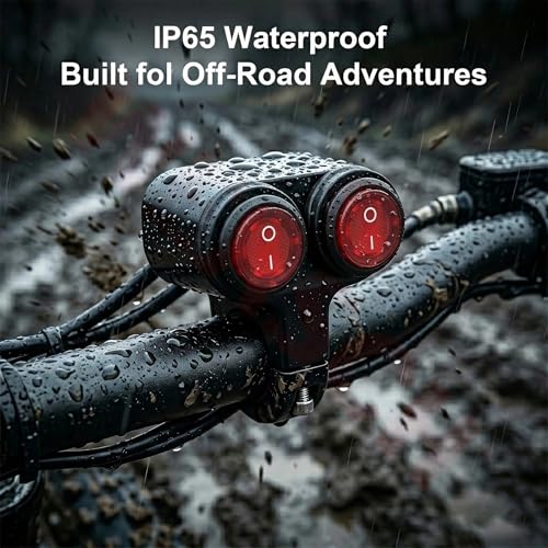 Universal Dual 7/8" 22mm Motorcycle Handlebar Switch, 12V Waterproof Handle Bar ON Off Toggle Switch with Red LED Indicator Light for Motorcycle ATV Dirt Bike Scooter Marine Fog Light