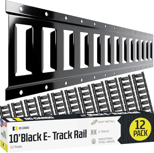 DC Cargo Mall E Track Tie Down Rail Kit 10' (12 Pack) for Garages, Vans, Trailers, Motorcycle Tie Downs, ATV Mountings - Powder-Coat Black - Secure Cargo & Heavy Loads Up to 2,000 lbs - size: 12-pack