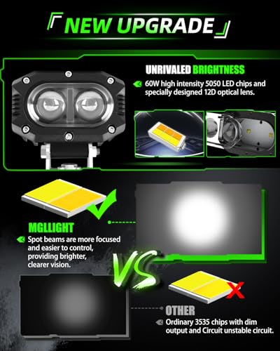 4 Inch Cube LED Pods, 60W Super Bright Motorcycle Auxiliary Spot Lights - Universal Fit ATV/UTV/Truck/Off-Road - size: 4 INCH