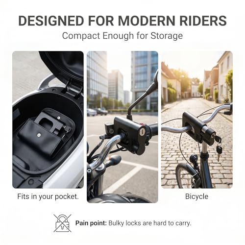 1 PC Motorcycle Handle Throttle Grip Security Lock, Alloy Anti-theft Brake Lock with Anti-scratch Gasket, One-button Locking Design, Universal for Motorcycles Scooters ATVs Bicycles (Black) - color: Black