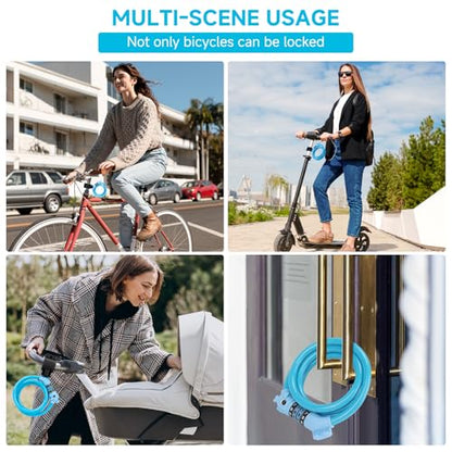 Bike Lock, 3.9 Feet 4-Digit Resettable Combination Password Anti-Theft Cable Lock, Cute Coiled Bike Lock with Mounting Bracket, Suitable for Bicycles, Electric Scooters, Ebikes (Blue-10mm) - color: Blue-10mm