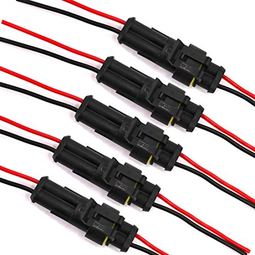 2 Pin Way Waterproof Electrical Connector Wire Harness 16 AWG Marine for Car, Truck, Boat, and Other Wire Connections 5 Pack - color: 5 Sets