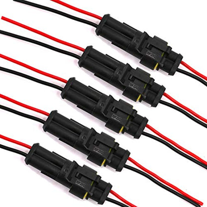 2 Pin Way Waterproof Electrical Connector Wire Harness 16 AWG Marine for Car, Truck, Boat, and Other Wire Connections 5 Pack - color: 5 Sets