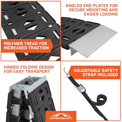CARGOSMART 3086, Hybrid S-Curve Centerfold Ramp, For Use Easily And Safely Loading & Unloading Lawn Equipment, Motorcycles, ATVs, 750 Lb Per Ramp Capacity, Black, 1-Pack - style: 1 Folding S-Curve Ramp
