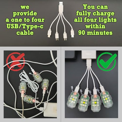 Wireless Strobe LED Lights, 4 Pack, RGB Emergency Warning Lights, USB Rechargeable, 7 colors 30 Flash Modes, High Brightness, For Car Motorcycle Bicycle Bike Outdoor Camp Hiking (M3-4)