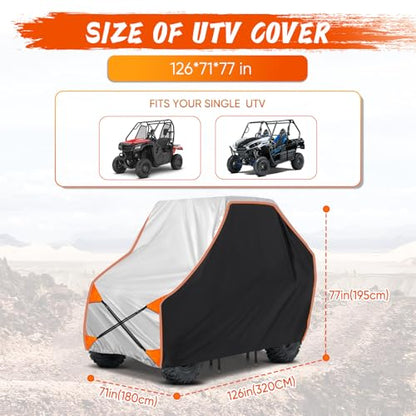 NEVERLAND UTV Cover 2 Seater Waterproof - Upgrade Windproof Design for Side By Side Cover Compatible with RZR Polaris Ranger Yamaha Rhino Can-Am Commander Defender Honda Pioneer (126" x 71" x 77") - size: 126 x 71 x 77 inch