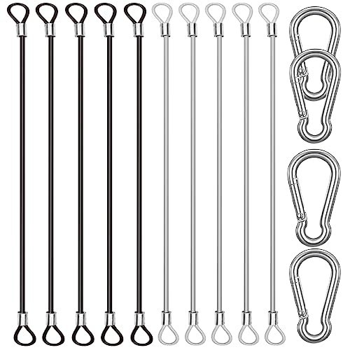 10 Pack 20 Inch(50cm) Stainless Steel Tethers with 4 Pcs Spring Snap Hook Clips, Steel Wire Cable with Loops Vinyl Cover Coated Short Rope Lanyard Lock Tether Chains, 2 Colors - color: 10p-50cm-2colors