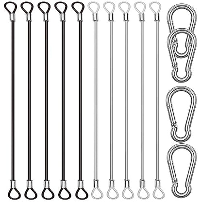 10 Pack 20 Inch(50cm) Stainless Steel Tethers with 4 Pcs Spring Snap Hook Clips, Steel Wire Cable with Loops Vinyl Cover Coated Short Rope Lanyard Lock Tether Chains, 2 Colors - color: 10p-50cm-2colors