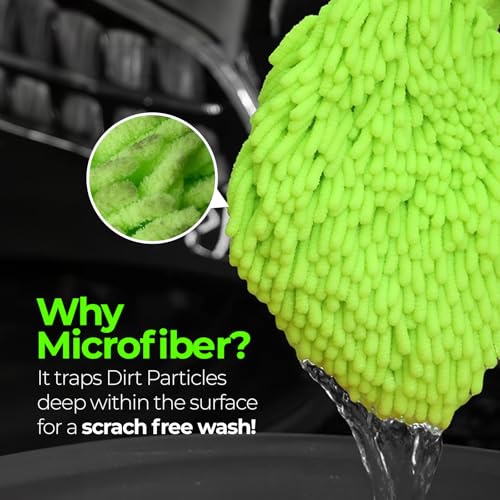 Premium Chenille Car Wash Mitt - Ultra-Soft, Scratch-Free, and Lint-Free Microfiber Mitt for Superior Car Wash Kit, Car Detailing, and Car Cleaning Supplies (2)