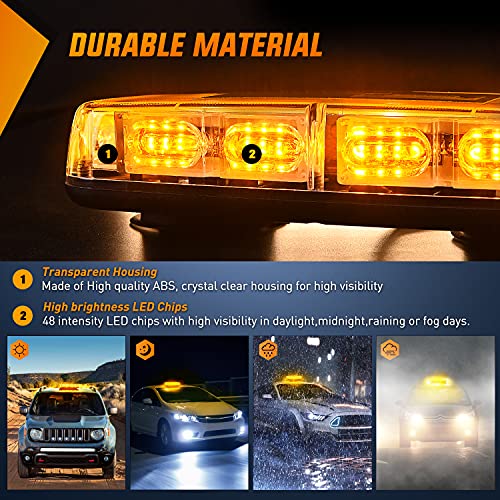 Nilight 2PCS 12 Inch Roof Top Strobe Lights 48LED Hazard Light Emergency Safety Warning LED Flashing Bar Magnetic Mount 12V 24V for Cars Trucks Snow Plow Construction Vehicles - color: Amber 2Pcs