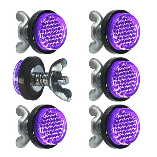 Purple Reflectors Motorcycle License Plate Bolts and Nuts Mini Decorative M5 Screw Tag Bolt Round Reflective for Bike(6Pieces) (Purple) - color: Purple
