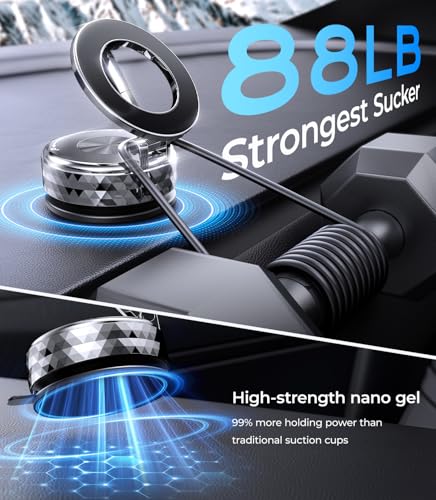 Meifigno Fits 360 ° Rotating Magsafe Car Mount for Tesla, [All-Metal & Upgraded Suction],Vacuum Magnetic Phone Holders for Your Car, Tesla Screen/Windshield/Dashboard Mount for iPhone Android