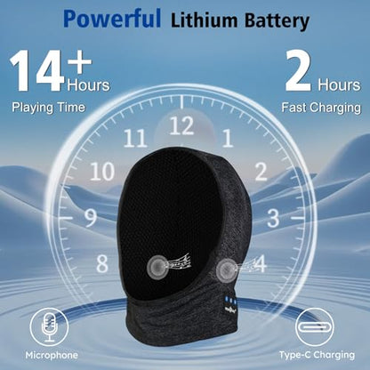 MUSICOZY Bluetooth 5.4 Balaclava Headphones for Cycling Motorcycle Running, Breathable Helmet Liner Cap with Built-in Ultra-Thin Speakers, Wireless Sports Face Mask for Outdoor Riding Travel Black
