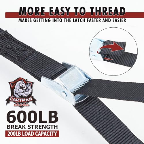 Cartman 1" x 12' Lashing Straps Cargo Tie-Down Strap Up to 600lbs, 6pk in Carry Bag, Black - color: Black, size: 6 PK