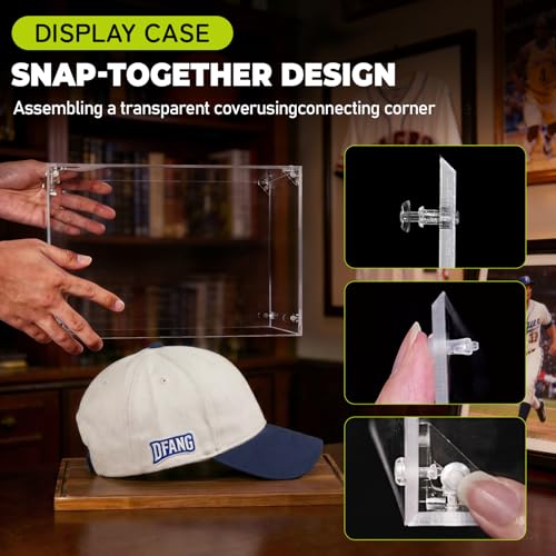 Hat Display Case, Clear Acrylic Baseball Cap Display Box Stand, UV Protection Signed Hat Transparent Showcase with Solid Wood Base Risers & Hat Shaper, Ideal Gift for Caps Collector - size: 13.9ln×4.8ln×1.4ln