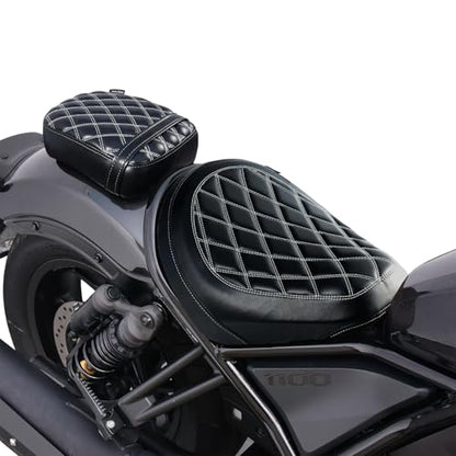 Motorcycle Rider & Passenger Comfort Seat Fit for Rebel 1100 CMX1100 2021 2022 2023 2024 2025 2026, Front Rear Solo Saddle Back Cushion Pillion Pad, Black w/Gray Stitching - color: Front & Rear - Black-B