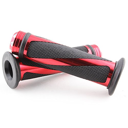 Pair of 7/8" 22mm Motorcycle CNC Aluminum Rubber Gel Hand Grips Handlebar for Sports Bike Chopper Cruiser Bike - color: Red with Bar End