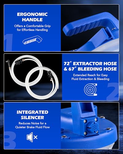 Orion Motor Tech 3L Vacuum Brake Bleeder Kit, Pneumatic Brake Fluid Bleeder Kit with 3.2 qt Brake Fluid Extractor 1L Refilling Bottle 18 Adapters, One Person Brake Bleed Fluid Pump Brake Bleeding Tool - size: 3L Standard Set