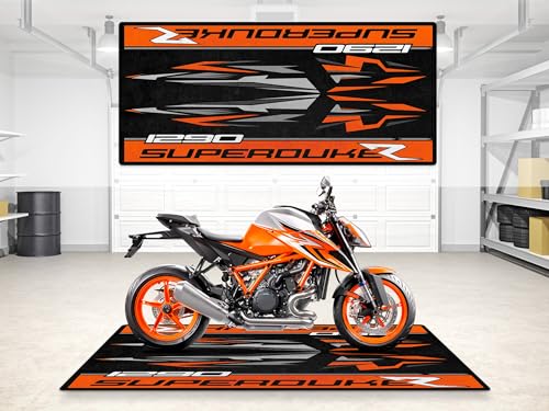 MPM Motorcycle Mat for 1290 Superduke R Washable Non-Slip Oil & Water Resistant Parking Pitmat for Garage, Showroom, Workshop Use | Size 1: 86.6 x 39.4/220 x 100 cm - size: 3'3" x 7'3"