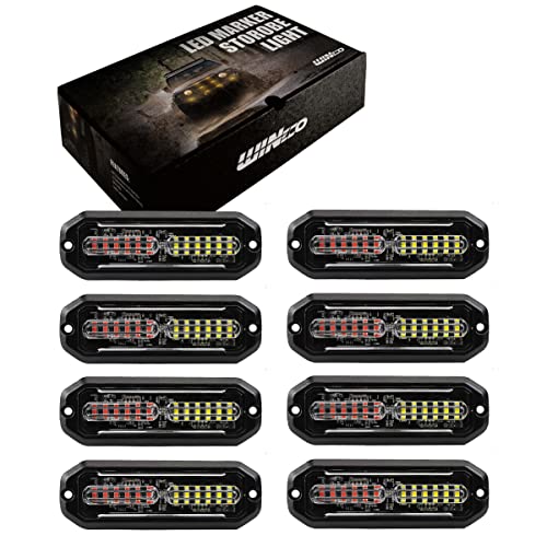 WINECO 12 Led POV Emergency Fire Strobe Lights, Red White Firefighter Surface Mount Grille Grill Warning Flashing Light Caution Construction Hazard Light Bar for Trucks Vehicles - color: Red White