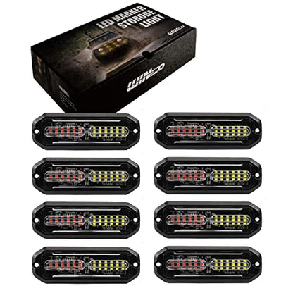 WINECO 12 Led POV Emergency Fire Strobe Lights, Red White Firefighter Surface Mount Grille Grill Warning Flashing Light Caution Construction Hazard Light Bar for Trucks Vehicles - color: Red White