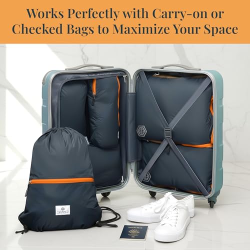 Extra Large Compression Packing Cube 6 Piece Set for Travel and Check Luggage by TRIPPED Travel Gear - color: Grey/Orange