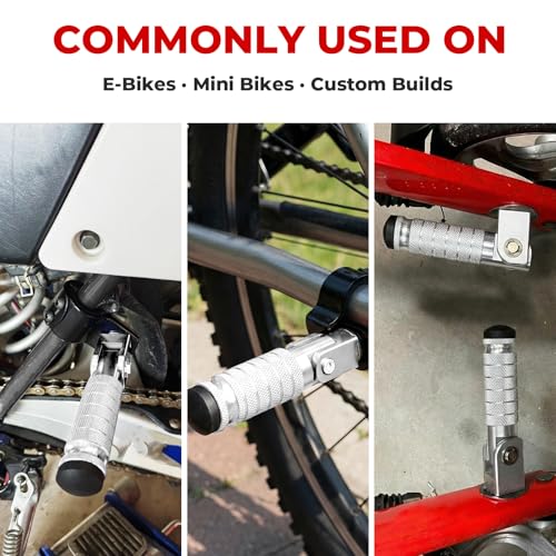 2-in-1 Clamp-On & Bolt-On Foldable Foot Pegs, Motorcycle Foot Pegs with Removable Pipe Clamps, M8 Mount or 26–32mm Tube Fit, for E-Bike, Mini Bike & Custom Builds （1 Pair, Raw Silver) - color: Raw Silver