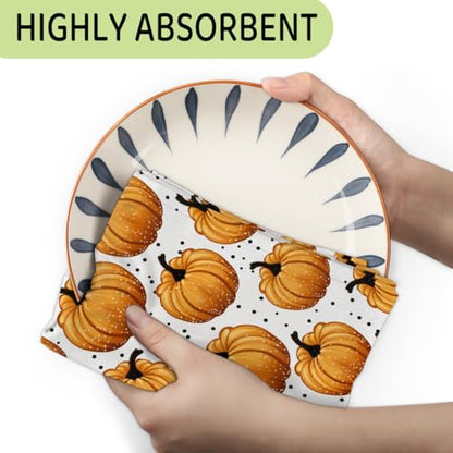 Pumpkin Autumn Kitchen Towels Set of 2 Polka Dots Dish Towels Bar Absorbent Cleaning Tea Towel for Home Dining Restaurants - color: Pumpkin Autumn Polka Dots
