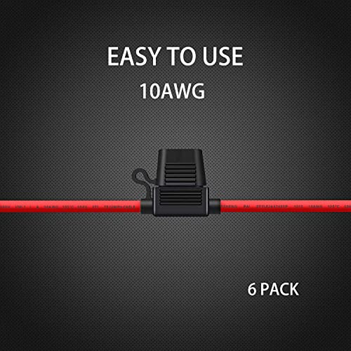 10 AWG Inline Fuse Holder - 12 Volts Fuse Holder for 40A Blade Fuse (6 Pack) - size: 10 AWG