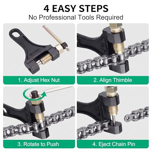 1 PC Motorcycle Chain Breaker, 420-530 Roller Chain Tool with Fixed Slot Design, Metal Pin Ejector for Chain Removal, Universal for Most Motorcycles (Black)